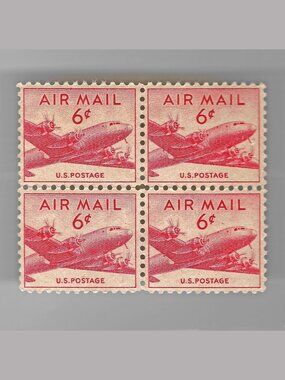 1941 U.S. 6¢ Airmail Stamps – Original Mint Block of 4 – Scott C25